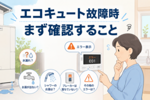 エコキュート故障時の確認ポイントを図解したアイキャッチ画像