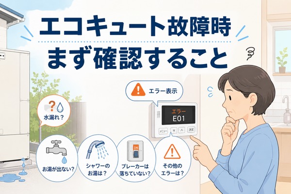 エコキュート故障時の確認ポイントを図解したアイキャッチ画像