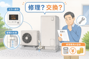 エコキュート修理費用と修理か交換かの判断を示すアイキャッチ画像